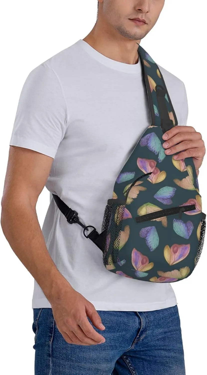 Colorful Butterfly Pattern Sling Backpack Crossbody Bag, Chest Bag Daypack for Outdoors Hiking Traveling