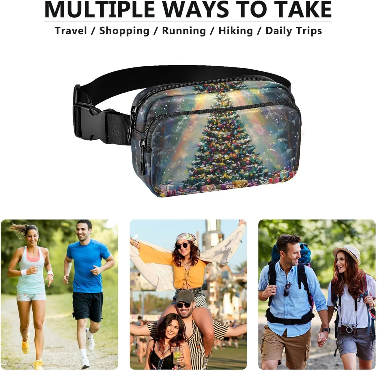 Colorful Christmas Tree Gifts Womens Fanny Pack Waterproof Everywhere Belt Bag Cute Cross Body Waist Pack