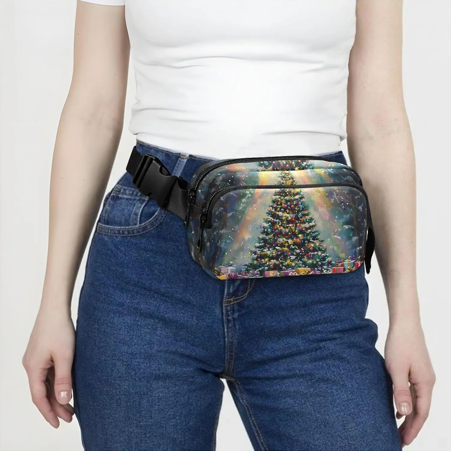 Colorful Christmas Tree Gifts Womens Fanny Pack Waterproof Everywhere Belt Bag Cute Cross Body Waist Pack
