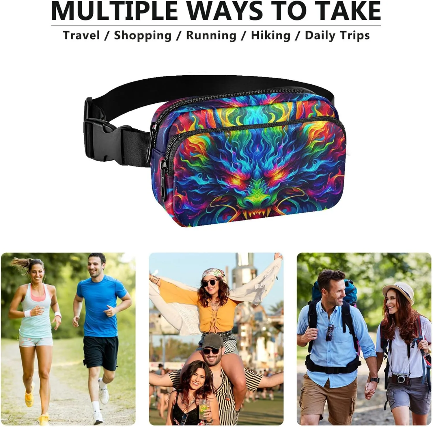 Colorful Fire Dragon Art Fanny Pack for Women Waterproof Everywhere Belt Bag Cute Crossbody Waist Purse