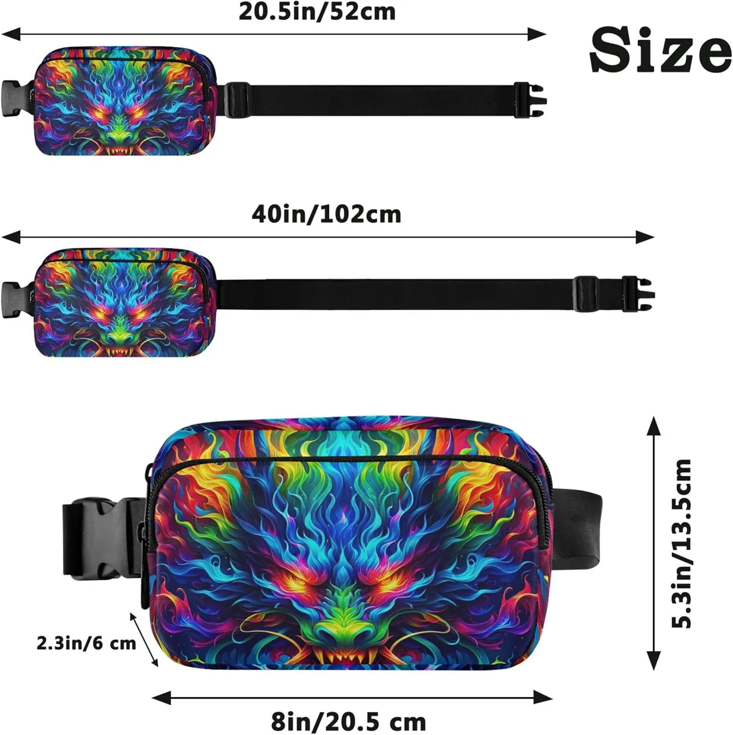 Colorful Fire Dragon Art Fanny Pack for Women Waterproof Everywhere Belt Bag Cute Crossbody Waist Purse