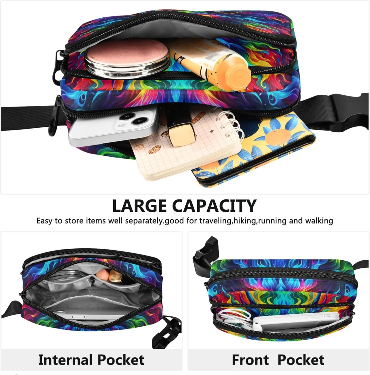 Colorful Fire Dragon Art Fanny Pack for Women Waterproof Everywhere Belt Bag Cute Crossbody Waist Purse