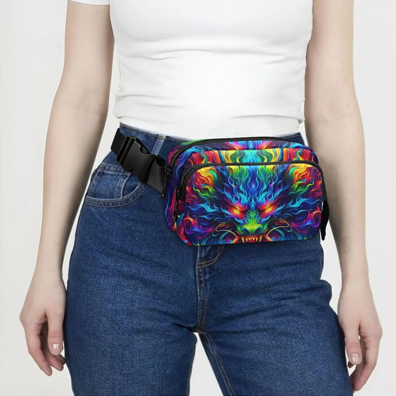 Colorful Fire Dragon Art Fanny Pack for Women Waterproof Everywhere Belt Bag Cute Crossbody Waist Purse