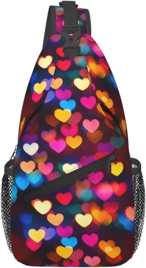 Colorful Hearts Crossbody Sling Bag For Women Men Fashion Adjustable Chest Bag Shoulder Bag Sling Backpack Daypack For Sport Travel Hiking