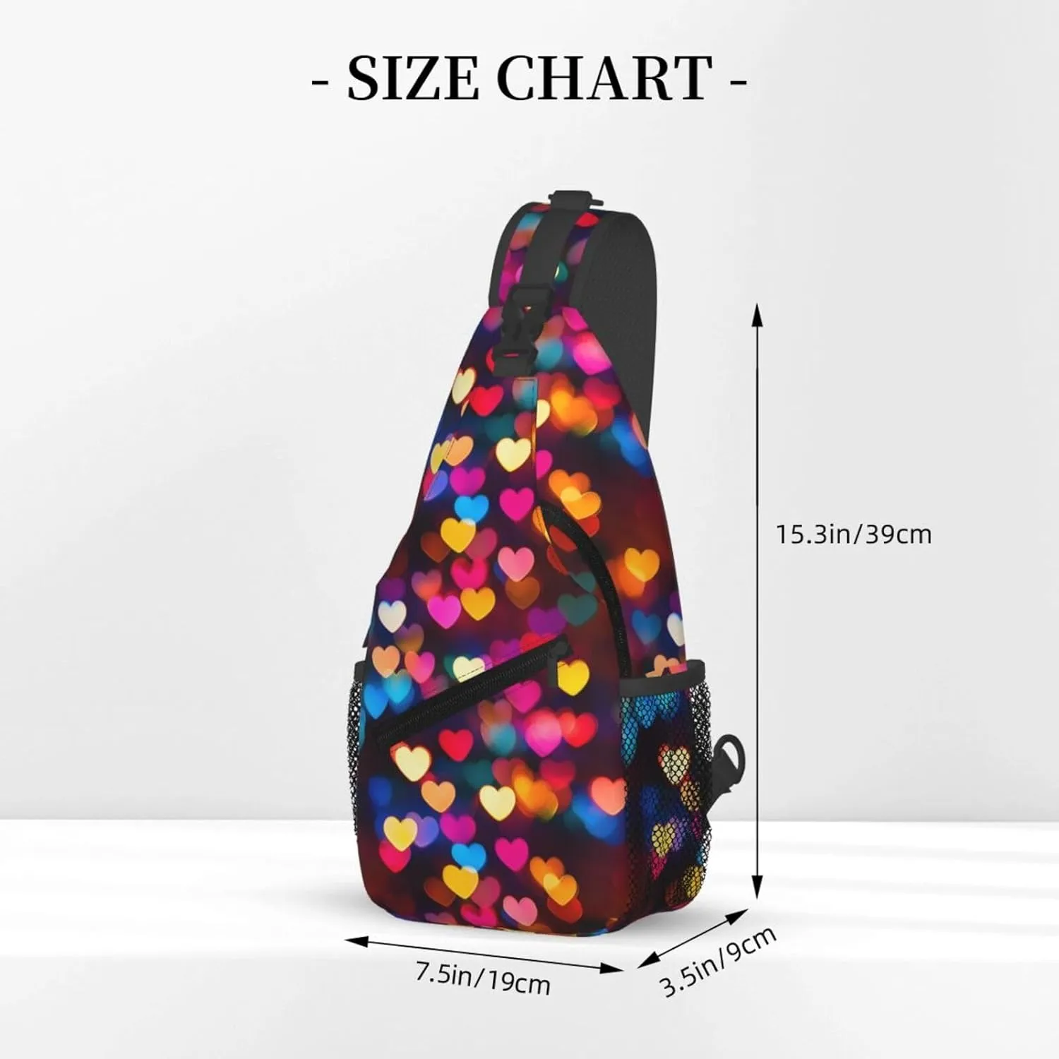 Colorful Hearts Crossbody Sling Bag For Women Men Fashion Adjustable Chest Bag Shoulder Bag Sling Backpack Daypack For Sport Travel Hiking