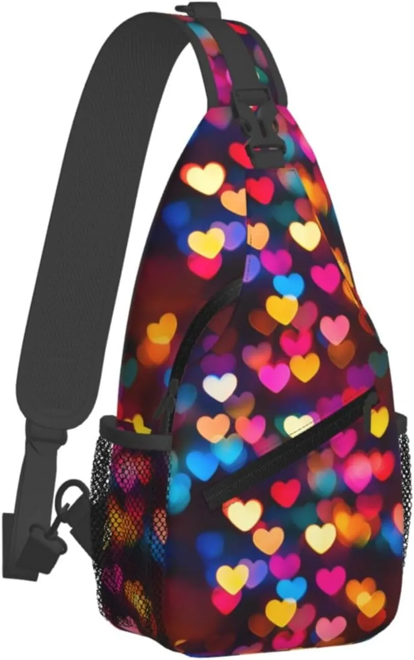 Colorful Hearts Crossbody Sling Bag For Women Men Fashion Adjustable Chest Bag Shoulder Bag Sling Backpack Daypack For Sport Travel Hiking