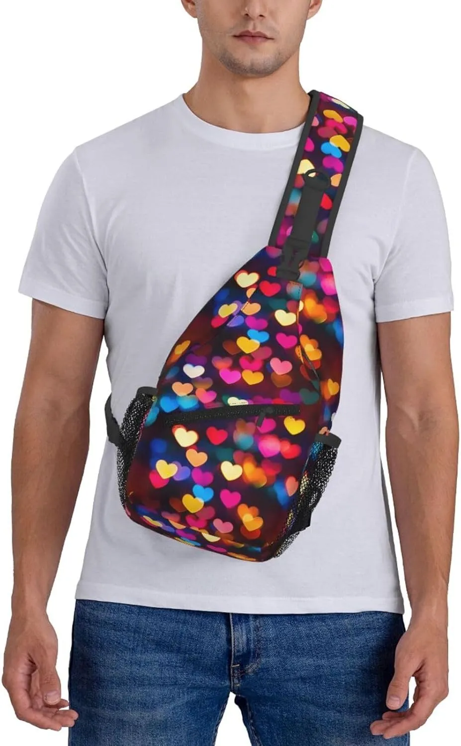Colorful Hearts Crossbody Sling Bag For Women Men Fashion Adjustable Chest Bag Shoulder Bag Sling Backpack Daypack For Sport Travel Hiking