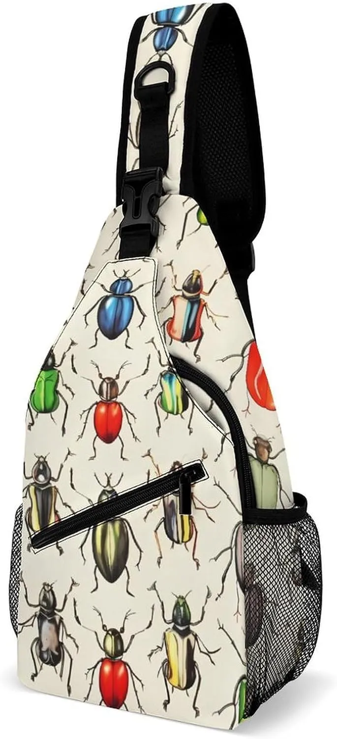 Colorful Insects Printed Sling Bag Casual Chest Bags Crossbody Backpack for Men Women Travel Outdoors