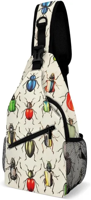 Colorful Insects Printed Sling Bag Casual Chest Bags Crossbody Backpack for Men Women Travel Outdoors