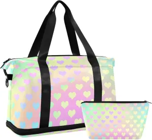 Colorful Laser Design Heart Gym Duffel Bag Weekend Bag with Adjustable Strap for Workout Waterproof