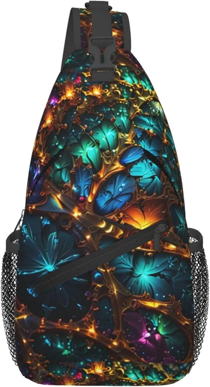 Colorful Mandala Pattern Sling Backpack Crossbody Bag, Chest Bag Daypack for Outdoors Hiking Traveling