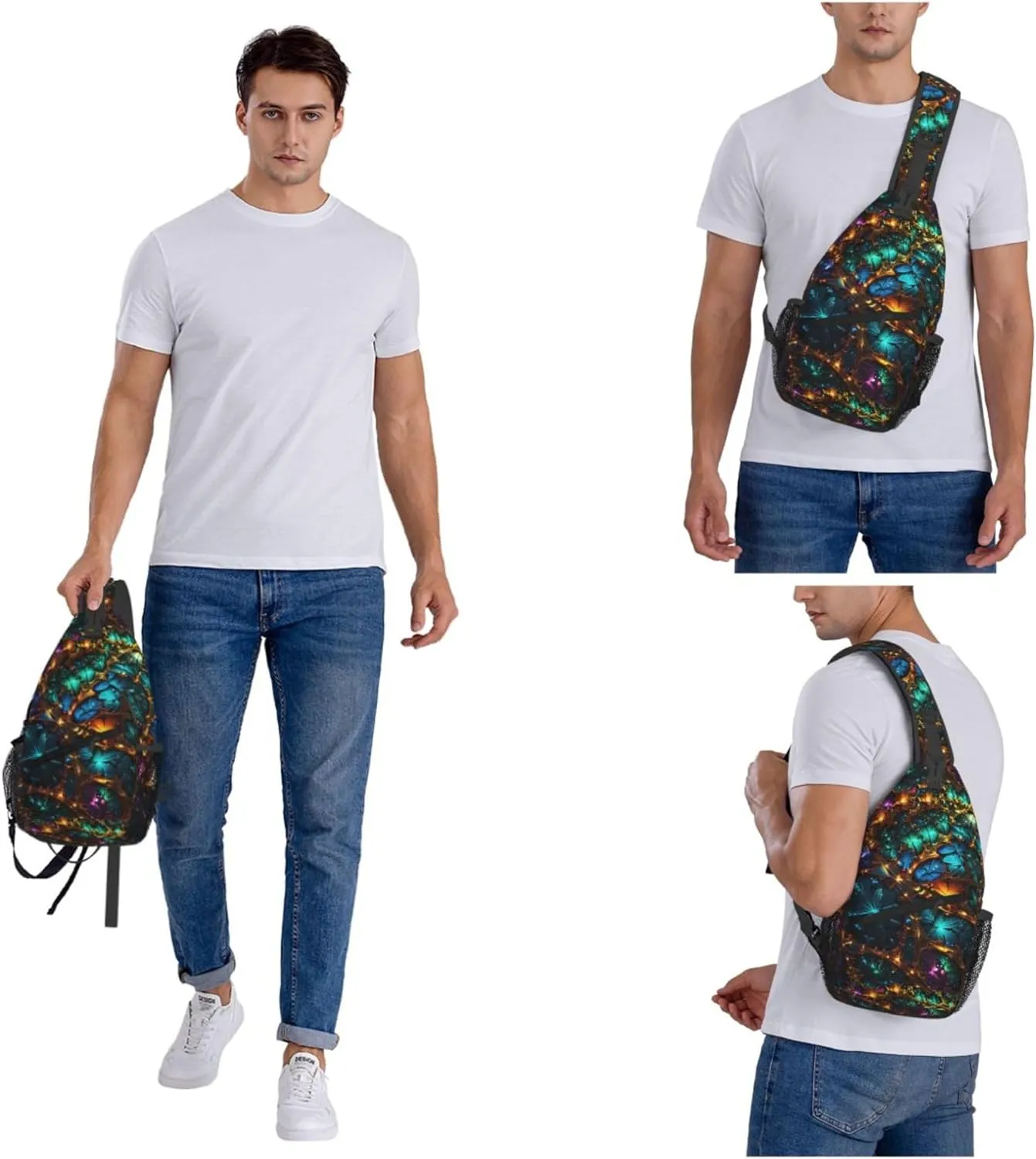 Colorful Mandala Pattern Sling Backpack Crossbody Bag, Chest Bag Daypack for Outdoors Hiking Traveling