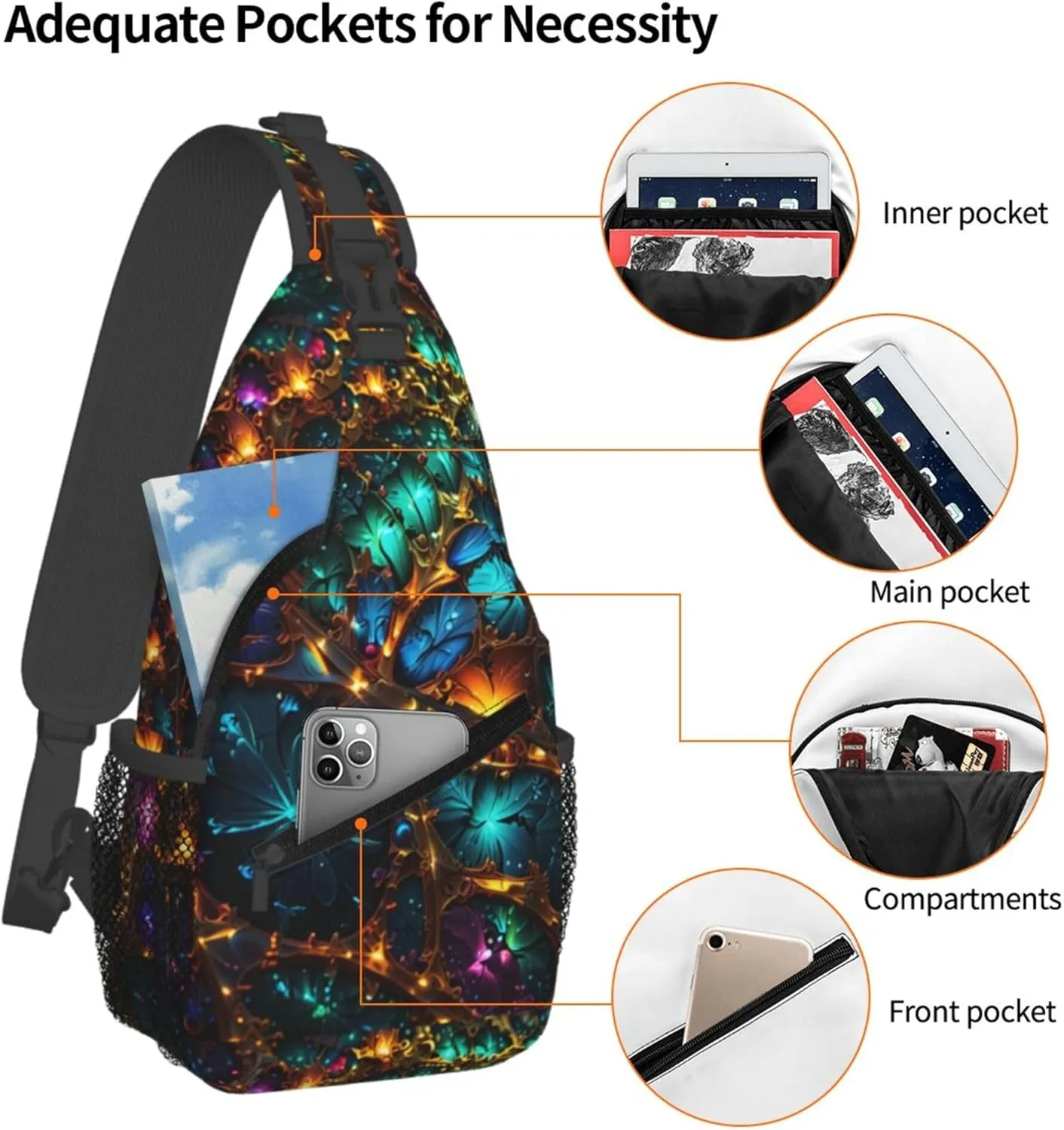 Colorful Mandala Pattern Sling Backpack Crossbody Bag, Chest Bag Daypack for Outdoors Hiking Traveling