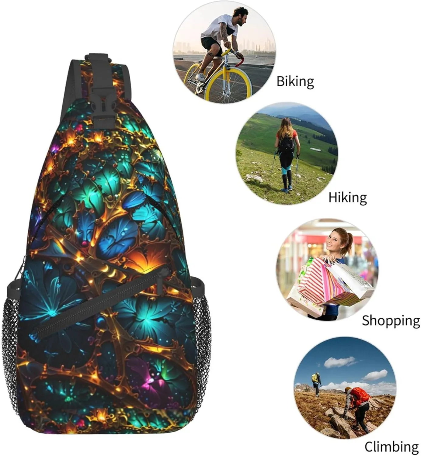 Colorful Mandala Pattern Sling Backpack Crossbody Bag, Chest Bag Daypack for Outdoors Hiking Traveling