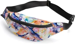 Colorful Marlin Sailfish Watercolor Cute Fanny Pack Crossbody Lightweight Waist Bag for Men Women Outdoors Sports Hiking