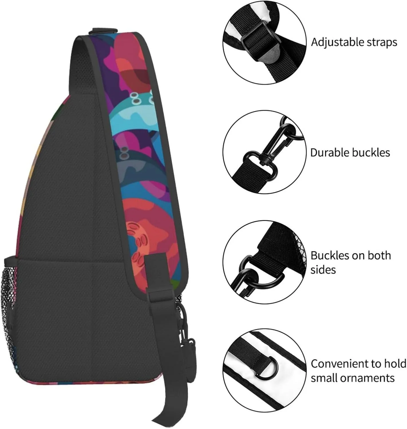 Colorful Octopus Tentacles Sling Bag for Women Mens Crossbody Sling Backpack Cycling Hiking Daypack Shoulder Chest Bag with Adjustable Strap