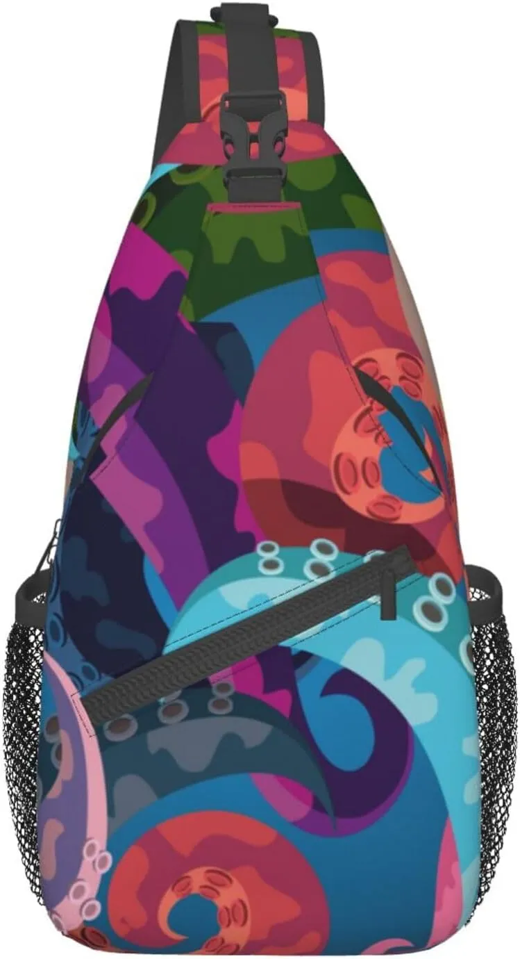 Colorful Octopus Tentacles Sling Bag for Women Mens Crossbody Sling Backpack Cycling Hiking Daypack Shoulder Chest Bag with Adjustable Strap
