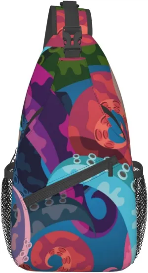 Colorful Octopus Tentacles Sling Bag for Women Mens Crossbody Sling Backpack Cycling Hiking Daypack Shoulder Chest Bag with Adjustable Strap