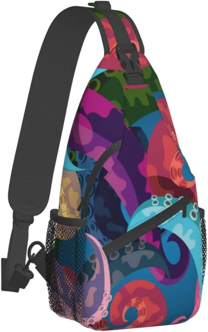 Colorful Octopus Tentacles Sling Bag for Women Mens Crossbody Sling Backpack Cycling Hiking Daypack Shoulder Chest Bag with Adjustable Strap