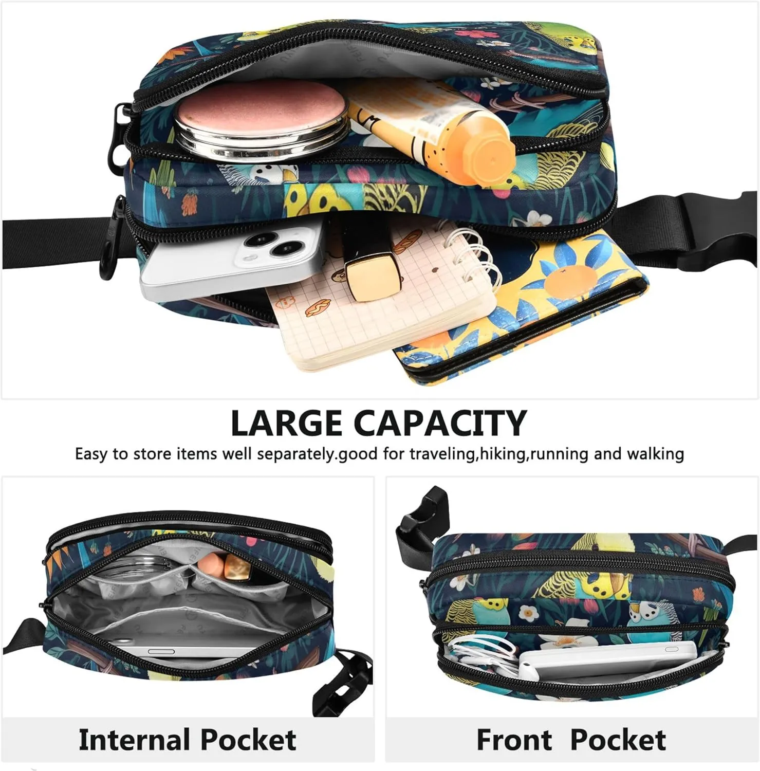 Colorful Parrot Bird Fanny Pack for Women Waterproof Hip Pack Belt Bag Cute Waist Pouches for Men
