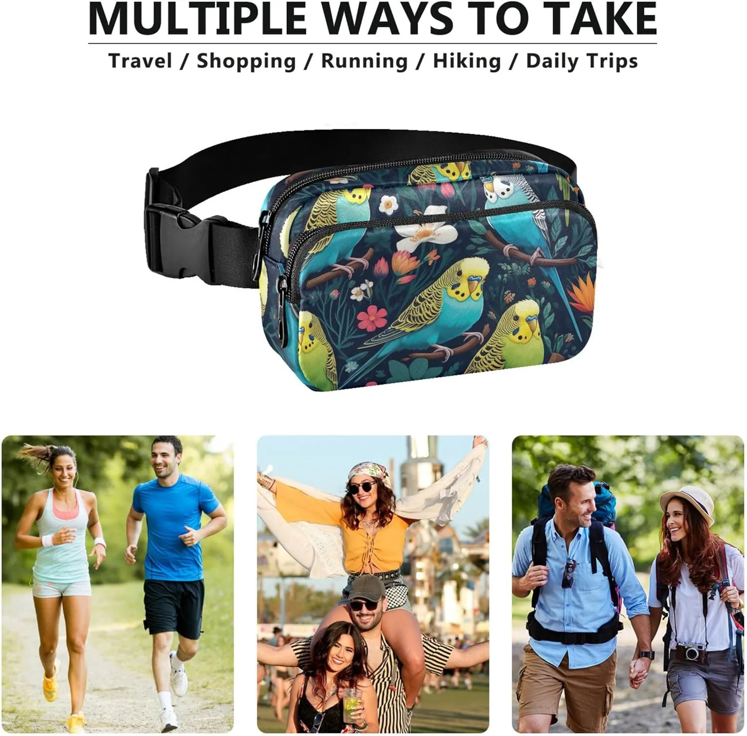Colorful Parrot Bird Fanny Pack for Women Waterproof Hip Pack Belt Bag Cute Waist Pouches for Men