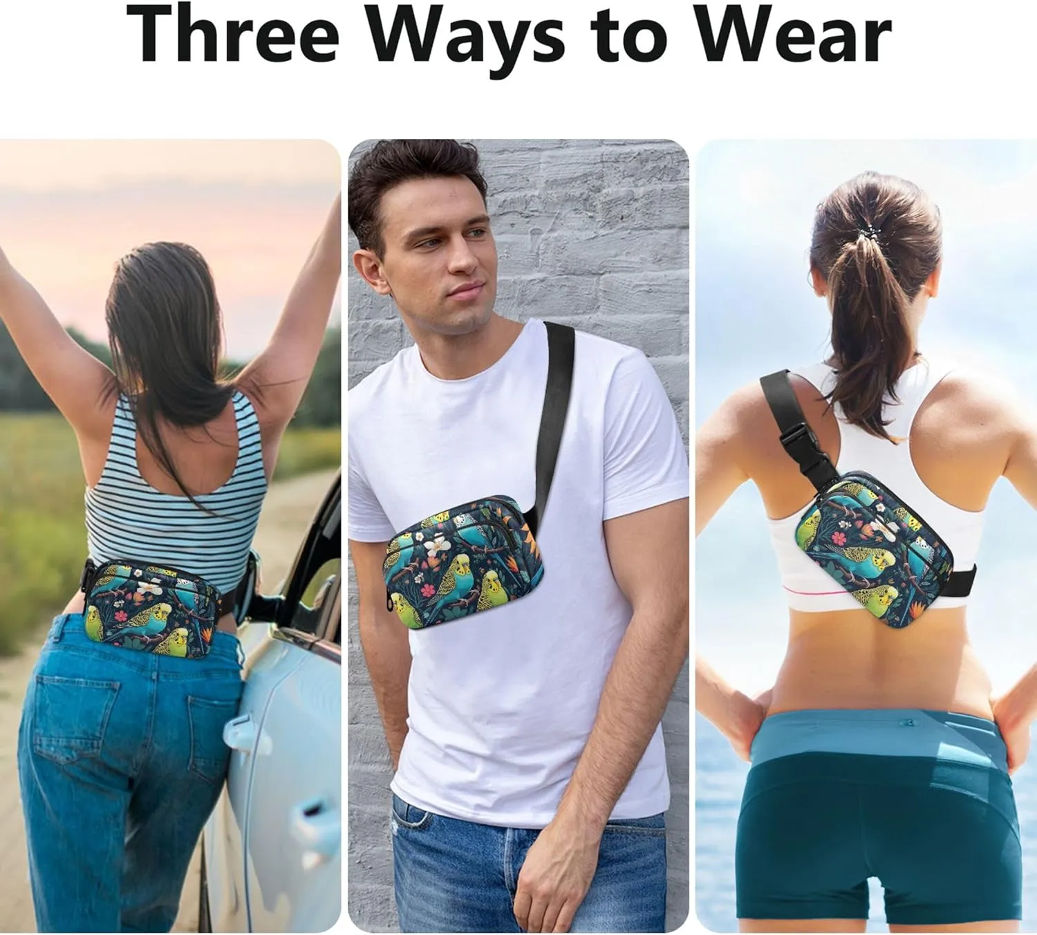 Colorful Parrot Bird Fanny Pack for Women Waterproof Hip Pack Belt Bag Cute Waist Pouches for Men