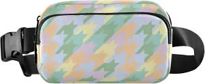 Colorful Pastel Houndstooth Fanny Packs Women Waterproof Hip Pack Belt Pouch Festival Travel Waist Bag