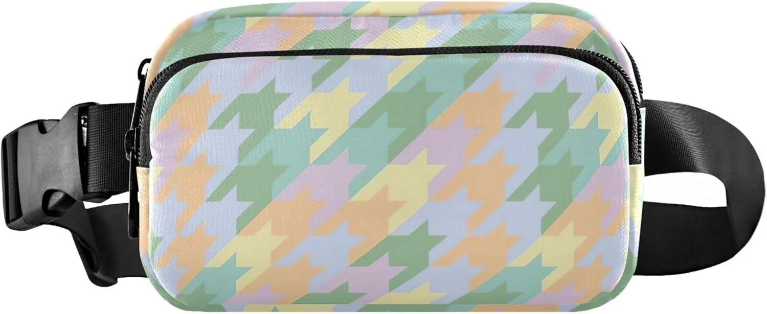 Colorful Pastel Houndstooth Fanny Packs Women Waterproof Hip Pack Belt Pouch Festival Travel Waist Bag