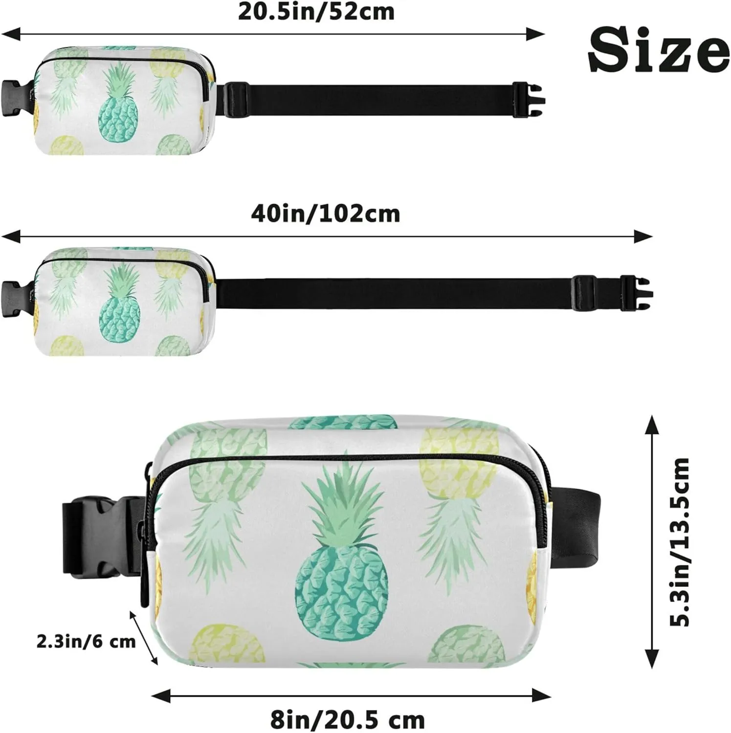 Colorful Pineapples Tropical Teal Fanny Packs for Women Cartoon Anti Theft Belt Bag Waterproof Crossbody Waist Pack