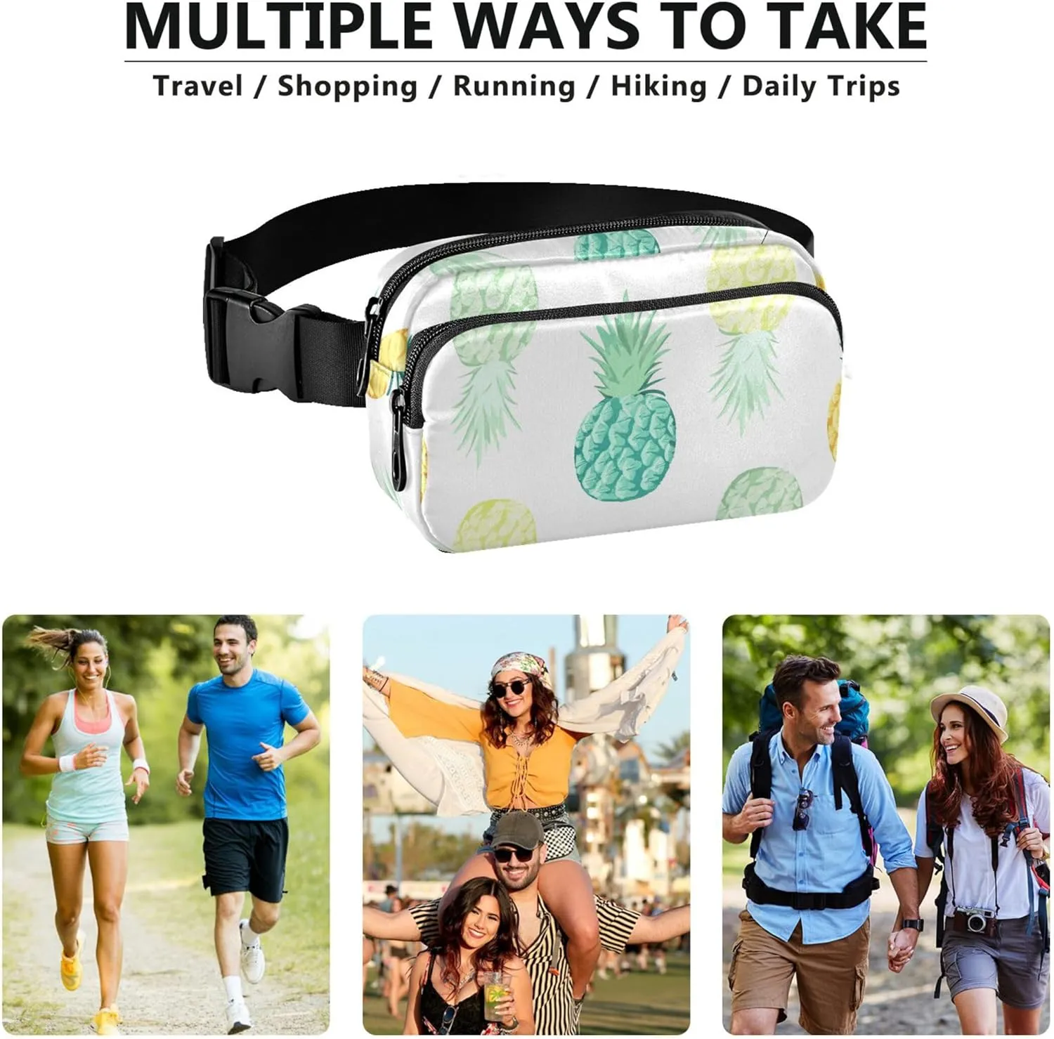 Colorful Pineapples Tropical Teal Fanny Packs for Women Cartoon Anti Theft Belt Bag Waterproof Crossbody Waist Pack