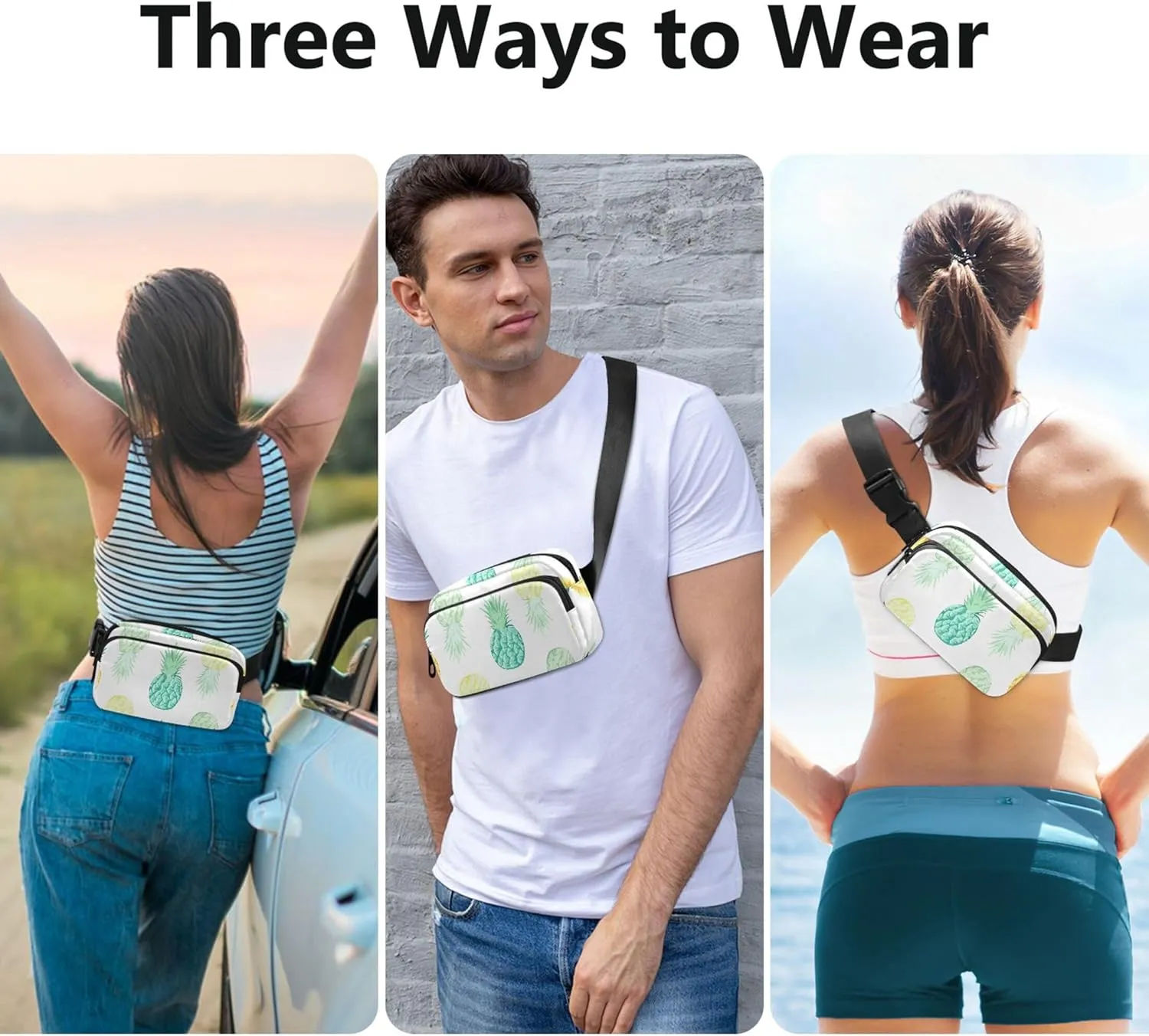 Colorful Pineapples Tropical Teal Fanny Packs for Women Cartoon Anti Theft Belt Bag Waterproof Crossbody Waist Pack