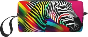 Colorful Rainbow Zebra print Travel Toiletry Case Pouch Makeup Bag Travel Cosmetic Bags,Cosmetic Makeup Bags with Zipper