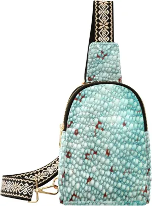 Colorful Reptile Skin Fanny Pack Crossbody PC Leather Small Sling Bag for Women Fashion Waist Packs Chest Bag for Travel Sports Running Hiking