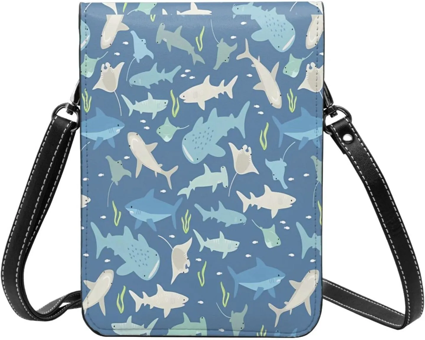 Colorful shark Leather Crossbody Phone Purse for Women Cute Wallet Bags Lightweight Mini Sling Bag