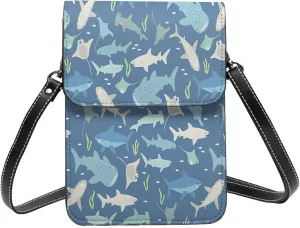 Colorful shark Leather Crossbody Phone Purse for Women Cute Wallet Bags Lightweight Mini Sling Bag