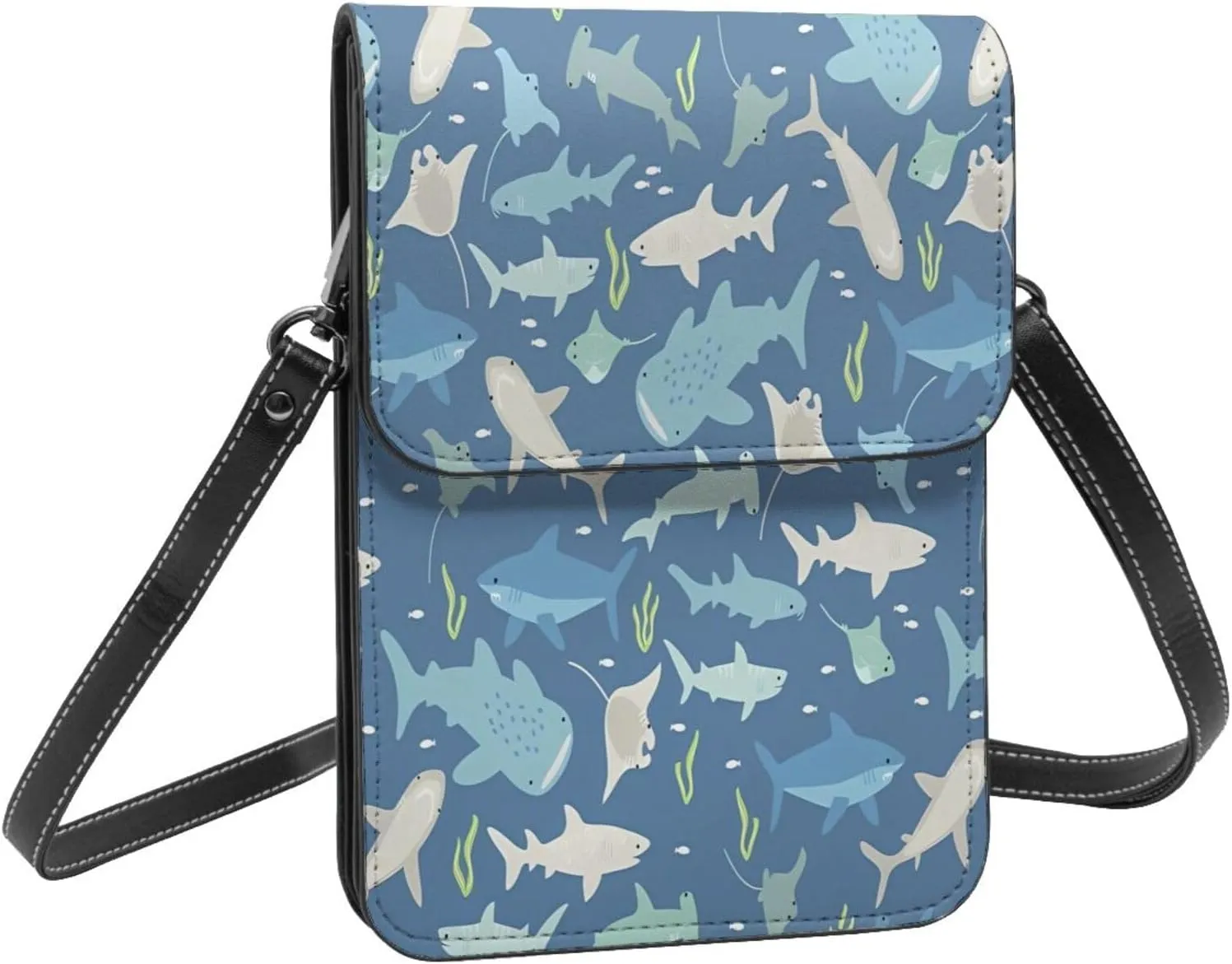 Colorful shark Leather Crossbody Phone Purse for Women Cute Wallet Bags Lightweight Mini Sling Bag