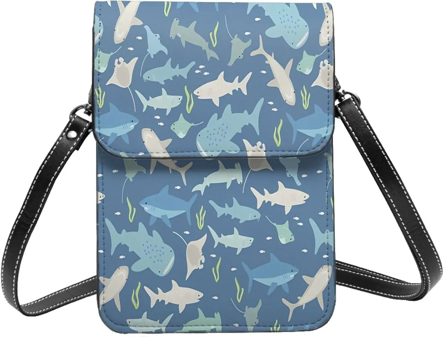 Colorful shark Leather Crossbody Phone Purse for Women Cute Wallet Bags Lightweight Mini Sling Bag