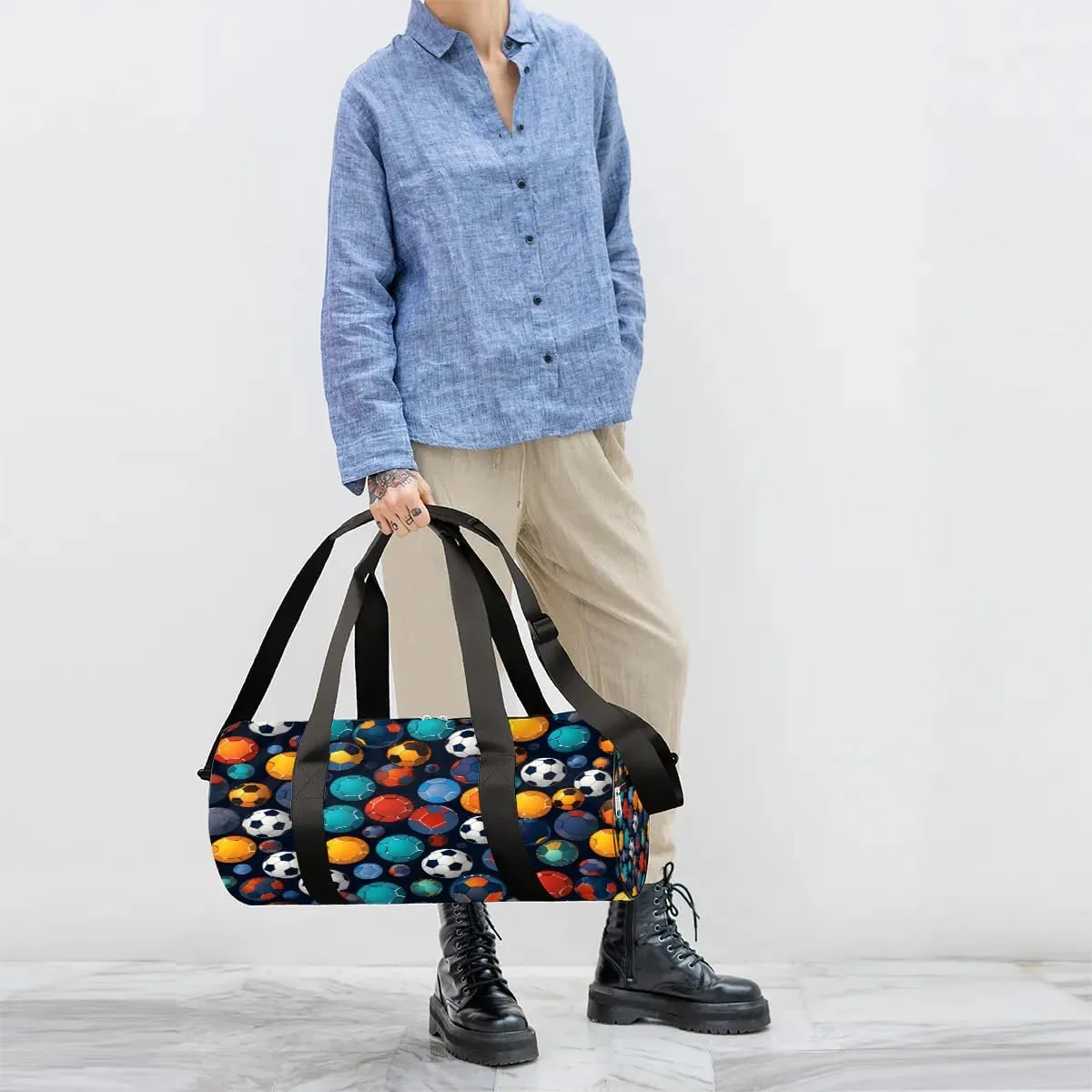 Colorful Soccer Ball Travel Duffle Bag Gym Bag for Women Men Lightweight Carry on Duffel Bag for Sports Gyms Weekend Getaway