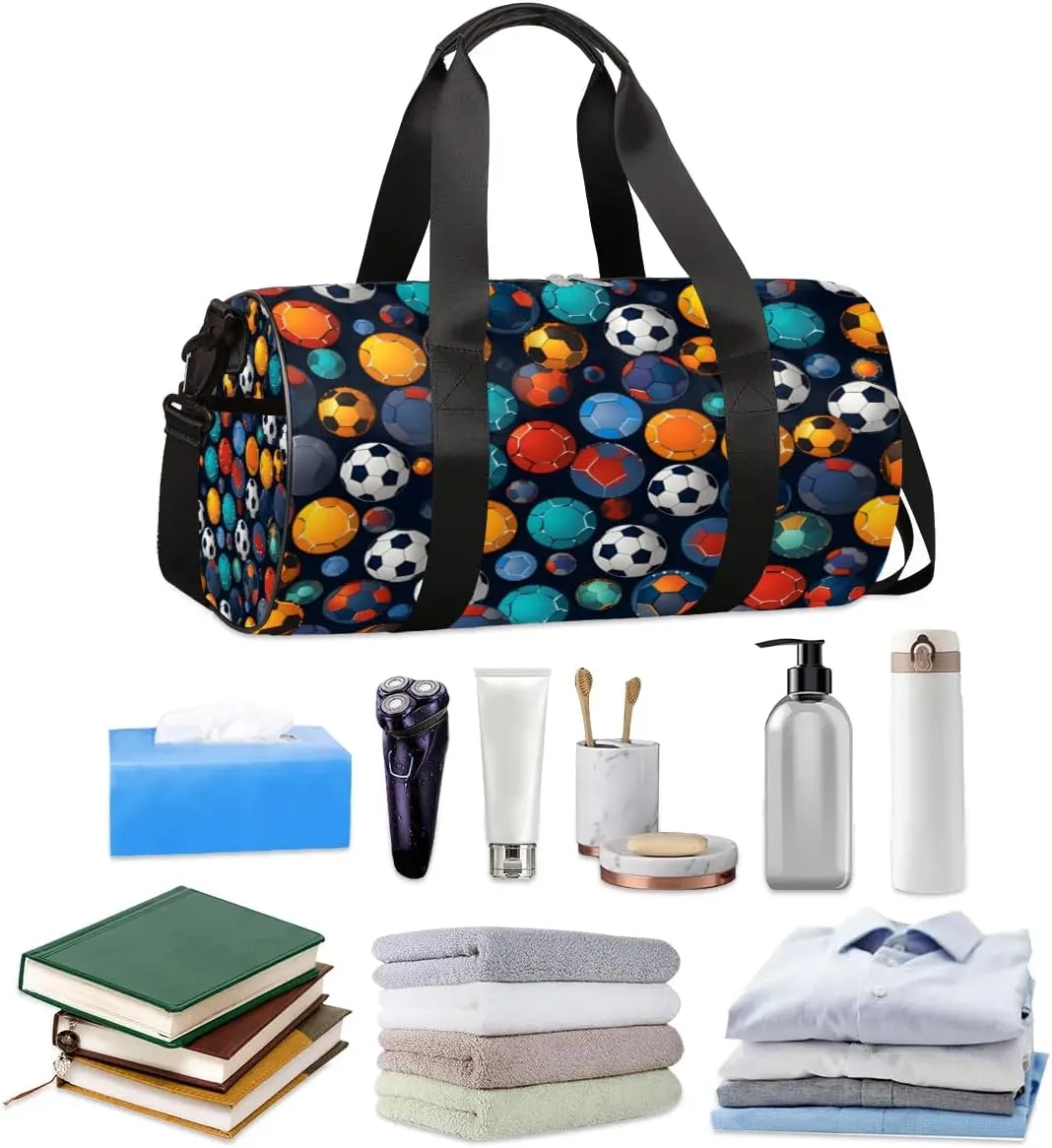 Colorful Soccer Ball Travel Duffle Bag Gym Bag for Women Men Lightweight Carry on Duffel Bag for Sports Gyms Weekend Getaway