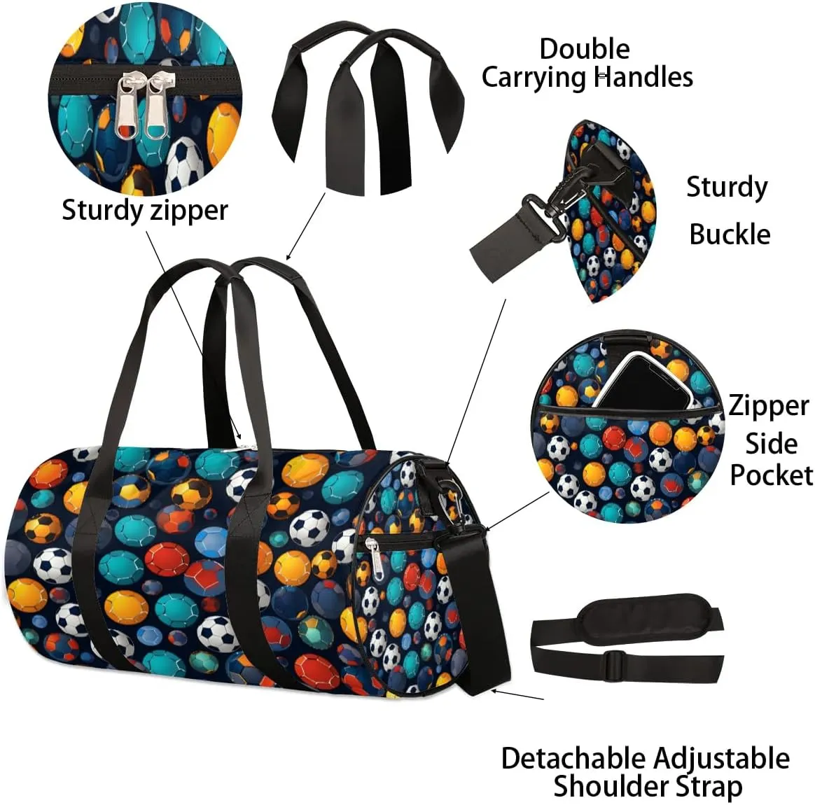 Colorful Soccer Ball Travel Duffle Bag Gym Bag for Women Men Lightweight Carry on Duffel Bag for Sports Gyms Weekend Getaway