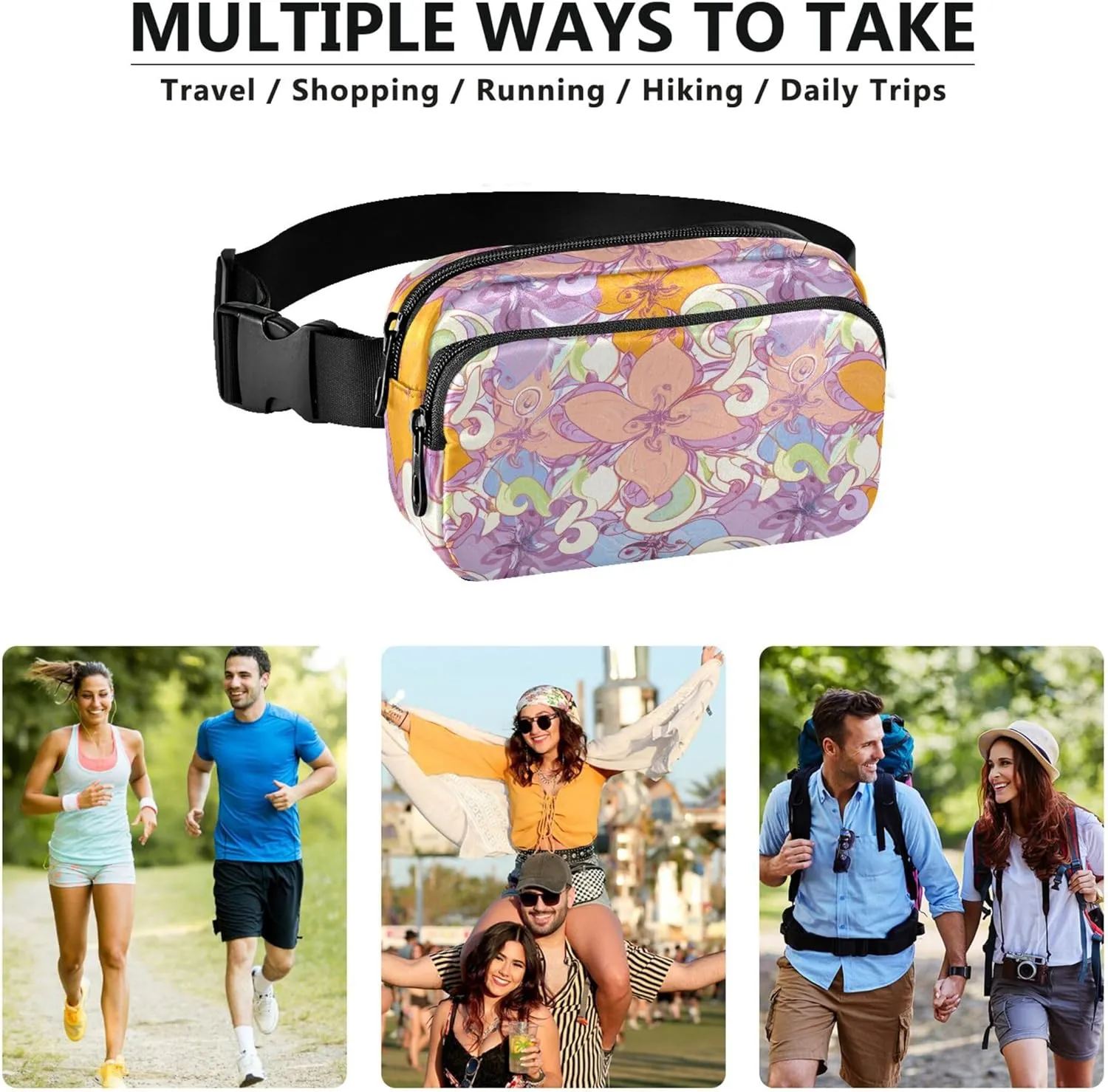 Colorful Spring Flower Waterproof Womens Fanny Pack Belt Bag Hip Pack Funky Crossbody Waist Bag