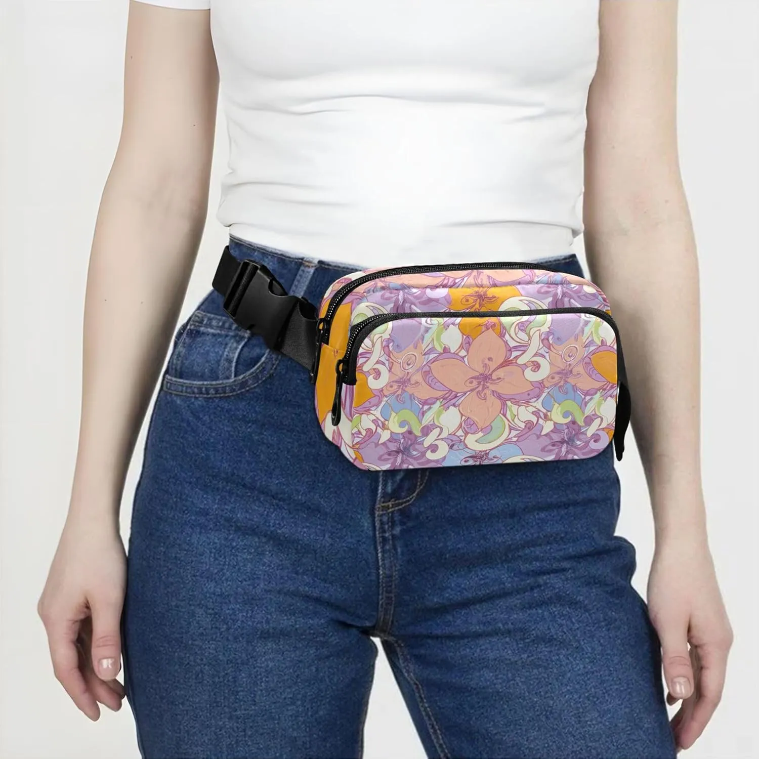 Colorful Spring Flower Waterproof Womens Fanny Pack Belt Bag Hip Pack Funky Crossbody Waist Bag