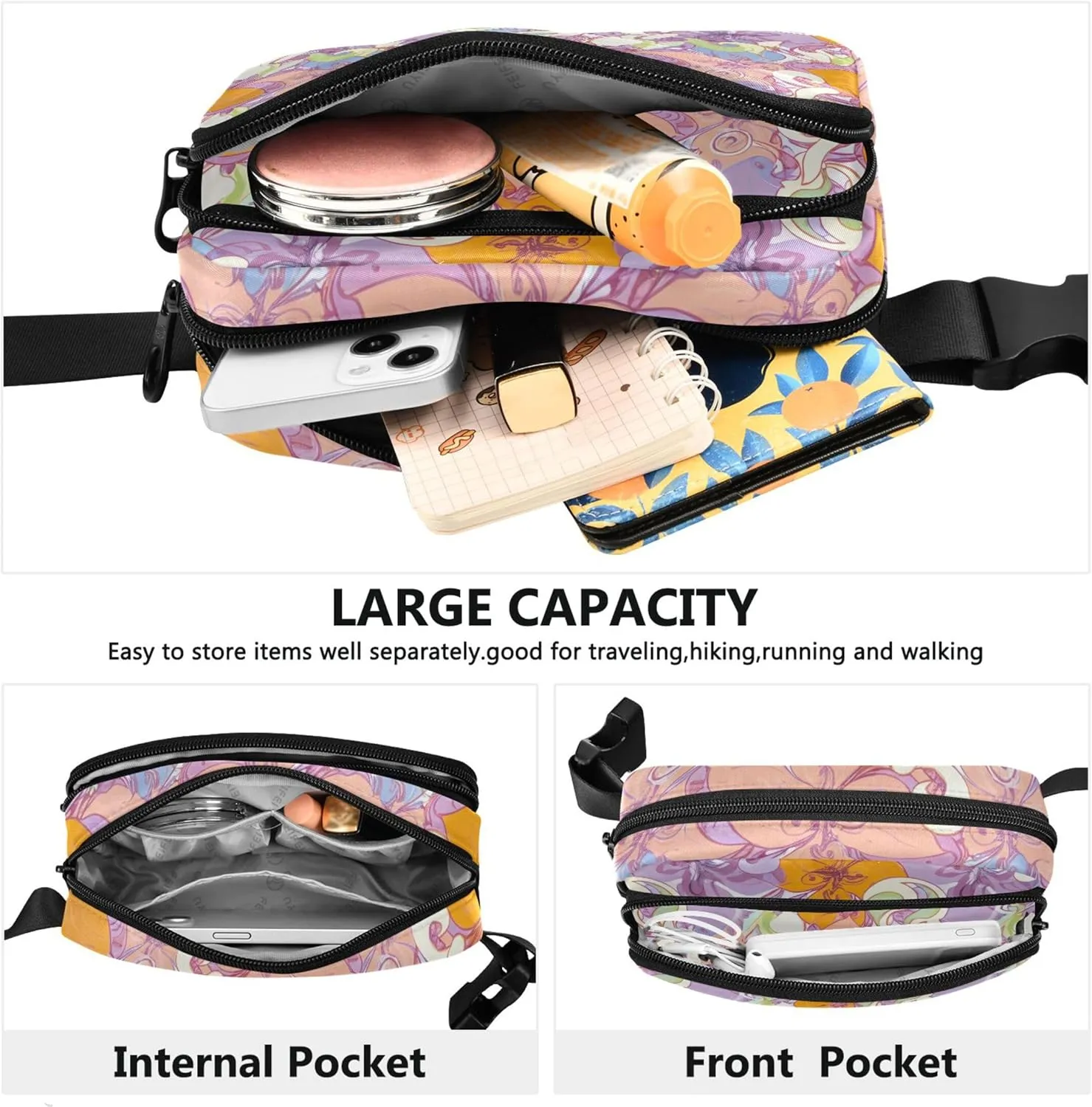 Colorful Spring Flower Waterproof Womens Fanny Pack Belt Bag Hip Pack Funky Crossbody Waist Bag