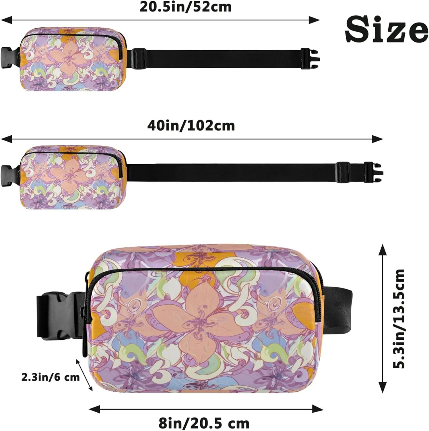 Colorful Spring Flower Waterproof Womens Fanny Pack Belt Bag Hip Pack Funky Crossbody Waist Bag
