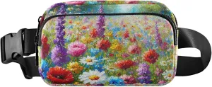 Colorful Summer Wildflower Field Fanny Packs for Women Bright Color Belt Bag Hip Pouch Waterproof Cross Body Waist Purse