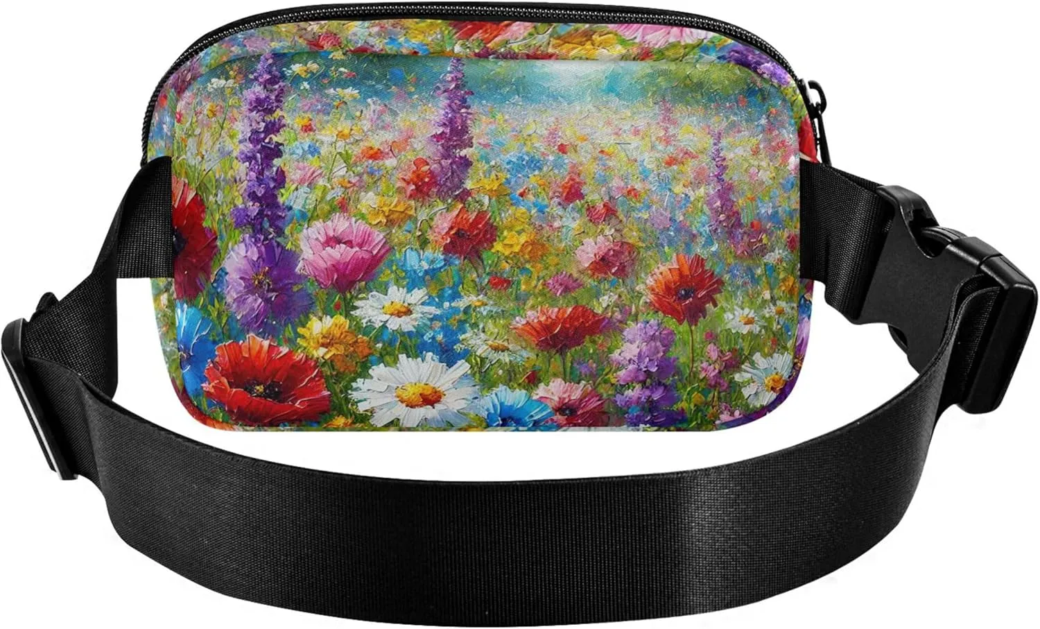 Colorful Summer Wildflower Field Fanny Packs for Women Bright Color Belt Bag Hip Pouch Waterproof Cross Body Waist Purse