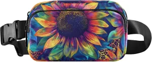 Colorful Sunflower Tie Dye Fanny Packs for Women Waterproof Hip Pack Belt Bag Bright Color Crossbody Waist Pack