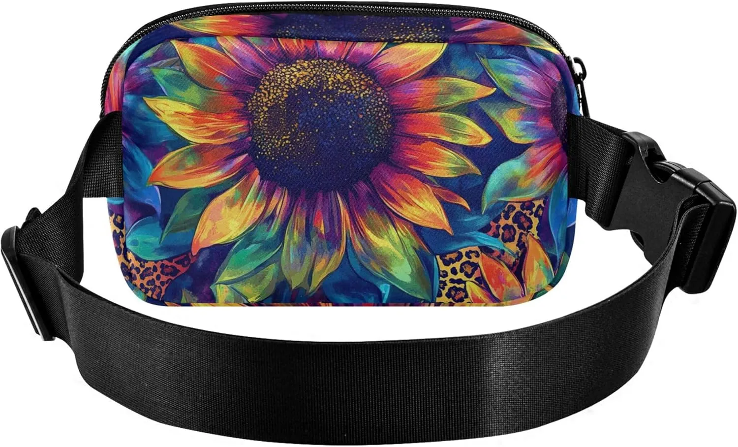 Colorful Sunflower Tie Dye Fanny Packs for Women Waterproof Hip Pack Belt Bag Bright Color Crossbody Waist Pack