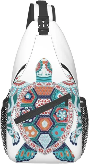 Colorful Turtle Mandala Tribal Sling Bag for Women Men Crossbody Sling Backpack Hiking Travel Daypack Shoulder Chest Bag with Adjustable Strap