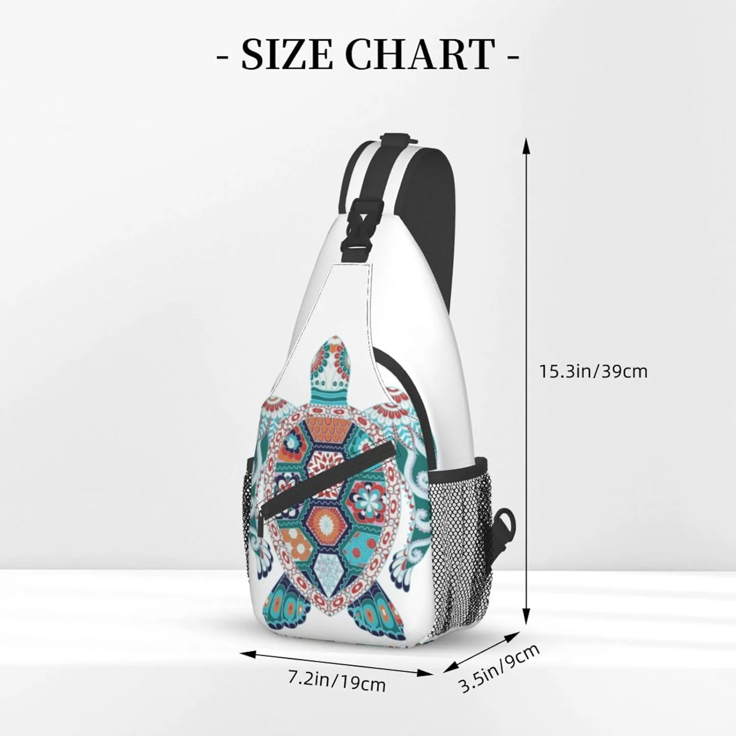 Colorful Turtle Mandala Tribal Sling Bag for Women Men Crossbody Sling Backpack Hiking Travel Daypack Shoulder Chest Bag with Adjustable Strap